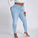 2023 Fall New XL-4XL Plus Size Jeans For Women Fashion High Waist Stretch Denim Pencil Pants Casual Skinny Trousers Drop Ship