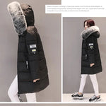 Women Winter Fur Collar Hooded Parka Fashion Letter Patch Zipper Pockets Design Long Jacket Elegant Slim Warm Thick Female Coats