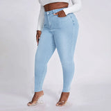 2023 Fall New XL-4XL Plus Size Jeans For Women Fashion High Waist Stretch Denim Pencil Pants Casual Skinny Trousers Drop Ship