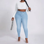 2023 Fall New XL-4XL Plus Size Jeans For Women Fashion High Waist Stretch Denim Pencil Pants Casual Skinny Trousers Drop Ship