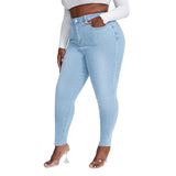 2023 Fall New XL-4XL Plus Size Jeans For Women Fashion High Waist Stretch Denim Pencil Pants Casual Skinny Trousers Drop Ship