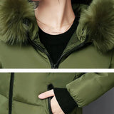 Women Winter Fur Collar Hooded Parka Fashion Letter Patch Zipper Pockets Design Long Jacket Elegant Slim Warm Thick Female Coats