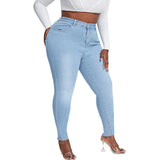 2023 Fall New XL-4XL Plus Size Jeans For Women Fashion High Waist Stretch Denim Pencil Pants Casual Skinny Trousers Drop Ship