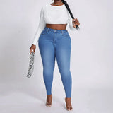 2023 Fall New XL-4XL Plus Size Jeans For Women Fashion High Waist Stretch Denim Pencil Pants Casual Skinny Trousers Drop Ship