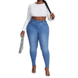 2023 Fall New XL-4XL Plus Size Jeans For Women Fashion High Waist Stretch Denim Pencil Pants Casual Skinny Trousers Drop Ship