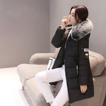 Women Winter Fur Collar Hooded Parka Fashion Letter Patch Zipper Pockets Design Long Jacket Elegant Slim Warm Thick Female Coats