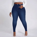 2023 Fall New XL-4XL Plus Size Jeans For Women Fashion High Waist Stretch Denim Pencil Pants Casual Skinny Trousers Drop Ship