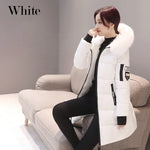 Women Winter Fur Collar Hooded Parka Fashion Letter Patch Zipper Pockets Design Long Jacket Elegant Slim Warm Thick Female Coats