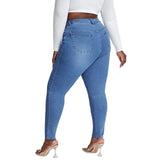 2023 Fall New XL-4XL Plus Size Jeans For Women Fashion High Waist Stretch Denim Pencil Pants Casual Skinny Trousers Drop Ship