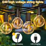 12M 30 LEDS  G40 Solar String Lights Outdoor Patio Lights Solar &amp; USB Powered Waterproof Globe Hanging Lights with Shatterproof