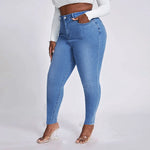 2023 Fall New XL-4XL Plus Size Jeans For Women Fashion High Waist Stretch Denim Pencil Pants Casual Skinny Trousers Drop Ship