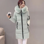 Women Winter Fur Collar Hooded Parka Fashion Letter Patch Zipper Pockets Design Long Jacket Elegant Slim Warm Thick Female Coats