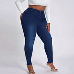 2023 Fall New XL-4XL Plus Size Jeans For Women Fashion High Waist Stretch Denim Pencil Pants Casual Skinny Trousers Drop Ship