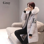 Women Winter Fur Collar Hooded Parka Fashion Letter Patch Zipper Pockets Design Long Jacket Elegant Slim Warm Thick Female Coats