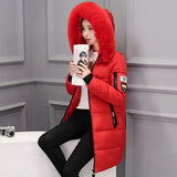 Women Winter Fur Collar Hooded Parka Fashion Letter Patch Zipper Pockets Design Long Jacket Elegant Slim Warm Thick Female Coats