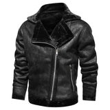 Men&#39;s Winter Fleece Motorcycle Leather Jacket Plus Velvet Thick Retro Vintage Leisure Male Outwear Warm Cashmere Inner Coats