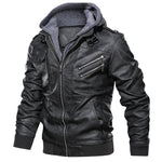 New Autumn Winter Men&#39;s Leather Motorcycle Jacket PU Leather Hooded Jacket Warm Baseball Jacket Euro Size Coat