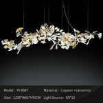 New gold chandelier white ceramic leaf lamp indoor home living room decorative lamp French luxury staircase ceiling lamp