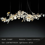 New gold chandelier white ceramic leaf lamp indoor home living room decorative lamp French luxury staircase ceiling lamp