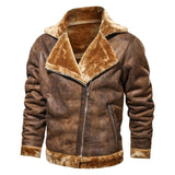 Men&#39;s Winter Fleece Motorcycle Leather Jacket Plus Velvet Thick Retro Vintage Leisure Male Outwear Warm Cashmere Inner Coats