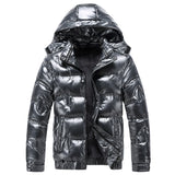 New Bright Leather Winter Men&#39;s Jacket Casual Parka Outwear Waterproof Puffer Padding Warm Stand With Hood Outwearing Coat