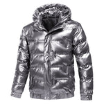 New Bright Leather Winter Men&#39;s Jacket Casual Parka Outwear Waterproof Puffer Padding Warm Stand With Hood Outwearing Coat