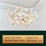 New gold chandelier white ceramic leaf lamp indoor home living room decorative lamp French luxury staircase ceiling lamp