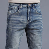 2023 New Spring Summer Men&#39;s Jeans Vintage Blue Solid Color Elastic Classic Jeans Men Slim Fashion Denim Trousers Male 27-38