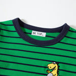 TUONXYE Boy T-shirts Spring Cartoon Dinosaur Cotton Casual Stripes Crew Neck for Long Sleeve Top Baby Children Clothes 2-9years