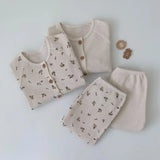 Cute Toddler Baby Clothes Sets 2pcs Fashion Girls Boys Long Sleeve Waffle Button Tops+leggings Pants Baby Set Outfits 0-24 M