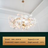 New gold chandelier white ceramic leaf lamp indoor home living room decorative lamp French luxury staircase ceiling lamp