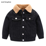 Mudkingdom Heavyweight Boys Girls Denim Coat Sherpa Lined Boys Winter Jacket Thick Chidlren Fleece Outerwear for Girls Clothes