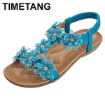 TIMETANGCasual fashion plus size women sandals summer2020 t-type flowers women vacation beach sandals comfortable soft flat shoe