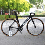 Grey Track Bike Fixie Bicycle Aluminum Alloy Frame OTA 48T Crankset 700C Single Speed Carbon Fork Fixed Gear Racing Flat Spokes