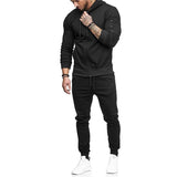 Men&#39;s Sport Tracksuit Jogger Outfits Set Running Zipper Hooded Jacket + Outdoor Fitness Sportswear Casual Drawstring Gym Clothes