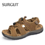 SURGUT Hot Sale New Fashion Summer Leisure Beach Men Shoes High Quality Leather Sandals The Big Yards Men&#39;s Sandals Size 38-48