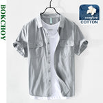 Spring and Summer New Men Casual Cotton Short-sleeved Shirt White Green Safari Style Multi-pocket Grey Workwear GA-Z151