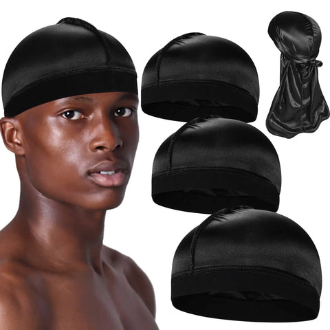 Solid Color Wave Caps With Durag for Men Headwear Soft Elastic Breathable Beanie Turban Cap Headwrap Bonnet Hair Accessories
