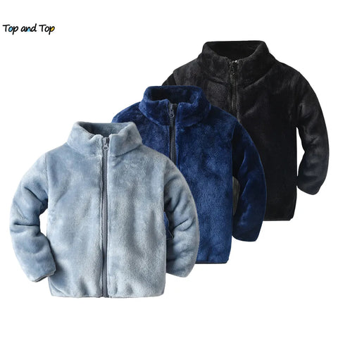 top and top Winter Baby Kids Warm Boys Girls Coats Clothes Children Flannel Fleece Zipper Jackets Infant Sweatshirt Outerwear