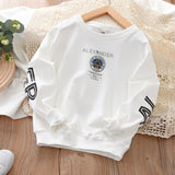 Spring Kids Boys White Sweatshirts Cotton Long Sleeve Letter Print Pullover Tops for Teenagers Fashion Children Tracksuits 8 Yrs