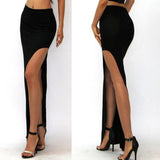 New Fashion Split Skirts  Women Sexy Long Sexy Skirts Open Side Split Skirt Long High Waist High Slit Maxi Skirt Black