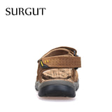 SURGUT Hot Sale New Fashion Summer Leisure Beach Men Shoes High Quality Leather Sandals The Big Yards Men&#39;s Sandals Size 38-48