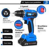 21V Electric Brushless Drill Cordless Screwdriver 40NM Drill Machine 2000mAh Battery Power Tools With Drill Bit By PROSTORMER