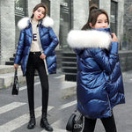 New Winter Jacket Parkas Women Glossy Down Cotton Jacket Hooded Parka Warm Female Cotton Padded Jacket Casual Outwear P985