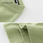 WAVLATII 2022 New Women 100% Cotton T shirts Female Green Fashion Oversized Streetwear Short Sleeve Tees Tops for Summer WT2201