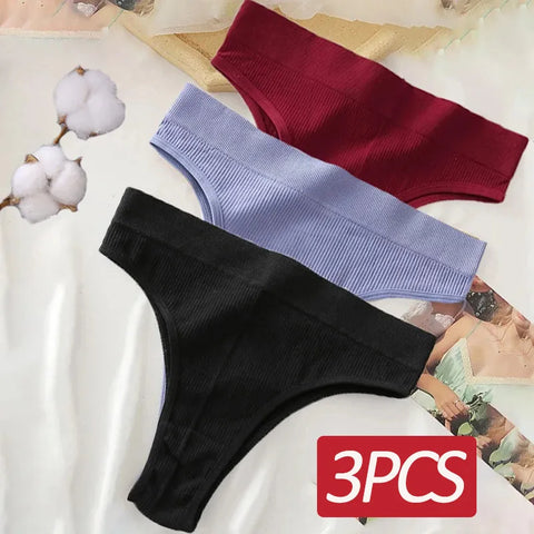 3PCS/Set Women's Cotton Panties Seamless High Waisted Thongs Comfortable Sexy Female Underpants Panties Briefs Intimates S-XL