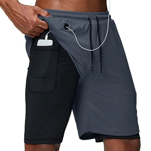 2023 Running Shorts Men Fitness Gym Training 2 in 1 Sports Shorts Quick Dry Workout Jogging Double Deck Summer Men Shorts