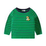 TUONXYE Boy T-shirts Spring Cartoon Dinosaur Cotton Casual Stripes Crew Neck for Long Sleeve Top Baby Children Clothes 2-9years