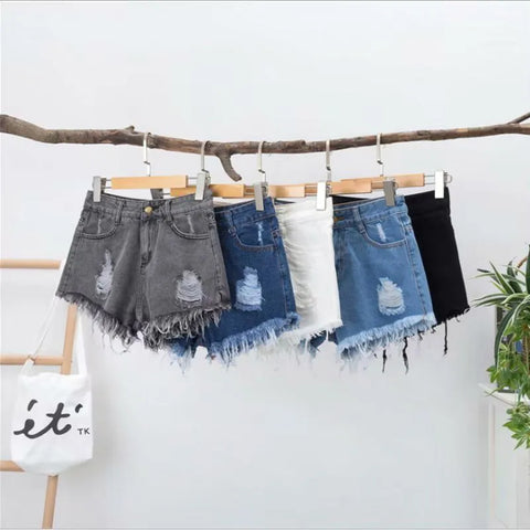 S-5XL Summer Streetwear Denim Shorts Women Wide Leg Tassel Ripped Cow Boys Hot Pants Casual Female Plus Size Trousers N0090