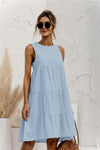 2022 Summer Women Vest Dress Cotton O-Neck Sleeveless Solid Midi Dress Stitching Large Swing Casual Loose Sundress Vestidos